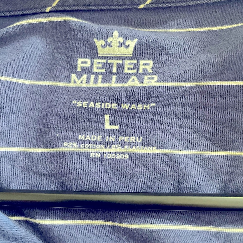 Peter Millar Seaside Wash Blue/White Striped Golf Polo. Men’s Large. Cotton. - Picture 3 of 6